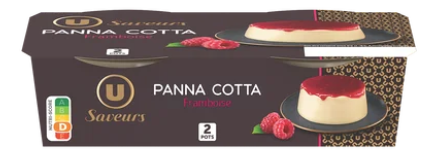 U SAVEURS - Dessert panna cotta framboise 2x120g