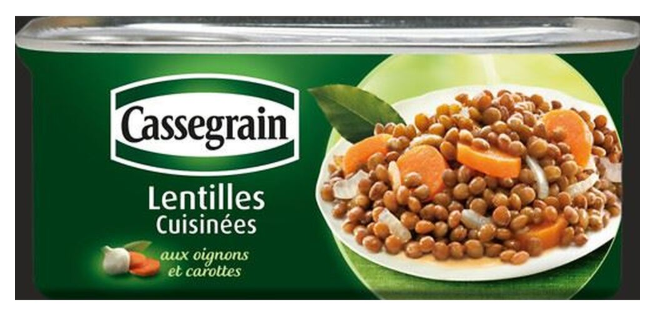 Lentilles cuisinées aux oignons et carottes CASSEGRAIN - Boîte 130g