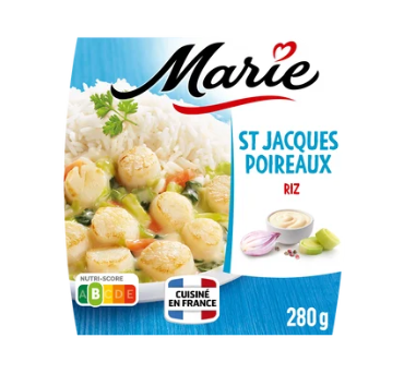 Plat cuisiné Petites St Jacques, fondue de poireaux et rizbasmati MARIE, 280g