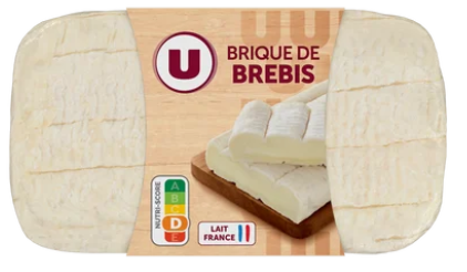 U Fromage au lait de brebis pasteurisé 25% de MG, brique de 150g