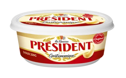 Beurre doux 82% de matière grasse PRESIDENT, barquette de 250g