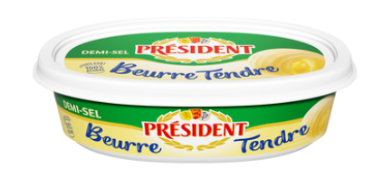 Beurre tendre demi-sel 80% de MG PRESIDENT, barquette de 125g