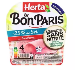 Jambon à l'Etouffée -25% de sel HERTA Le Bon Paris 4 Tranches - 170g