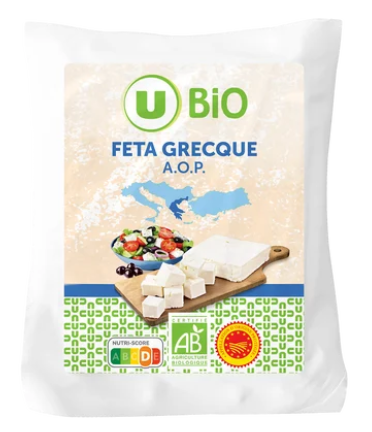 U BIO Féta grecque AOP au lait pasteurisé de brebis et chèvre , 25% MG-150g