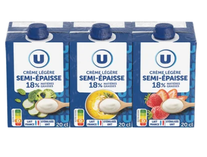 U Crème semi-épaisse UHT 18%MG à l'unité - 20cl