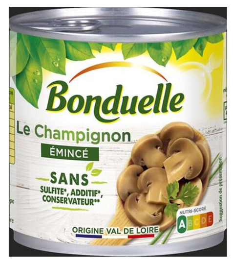 Champignons émincés au naturel sans sulfite BONDUELLE - Boîte 230g
