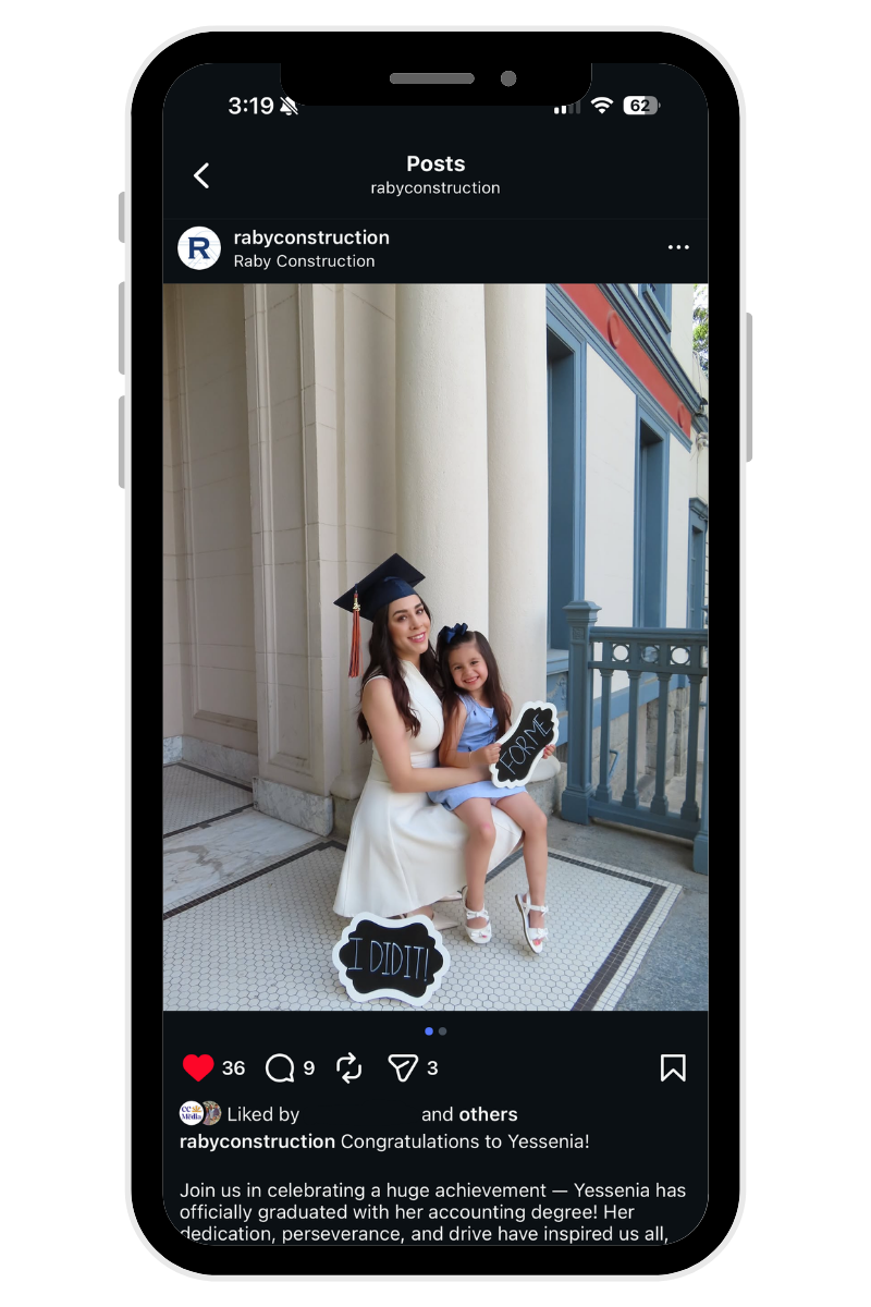 phone showcasing Social Media Management in Greenville, SC for construction company