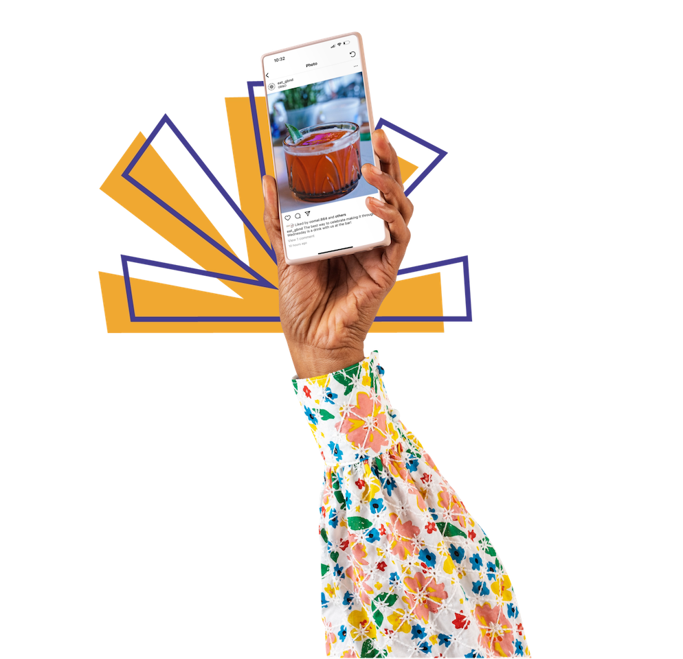 hand holding a phone screen showcasing Social Media Management and Food Photography in Greenville, SC for GB&D