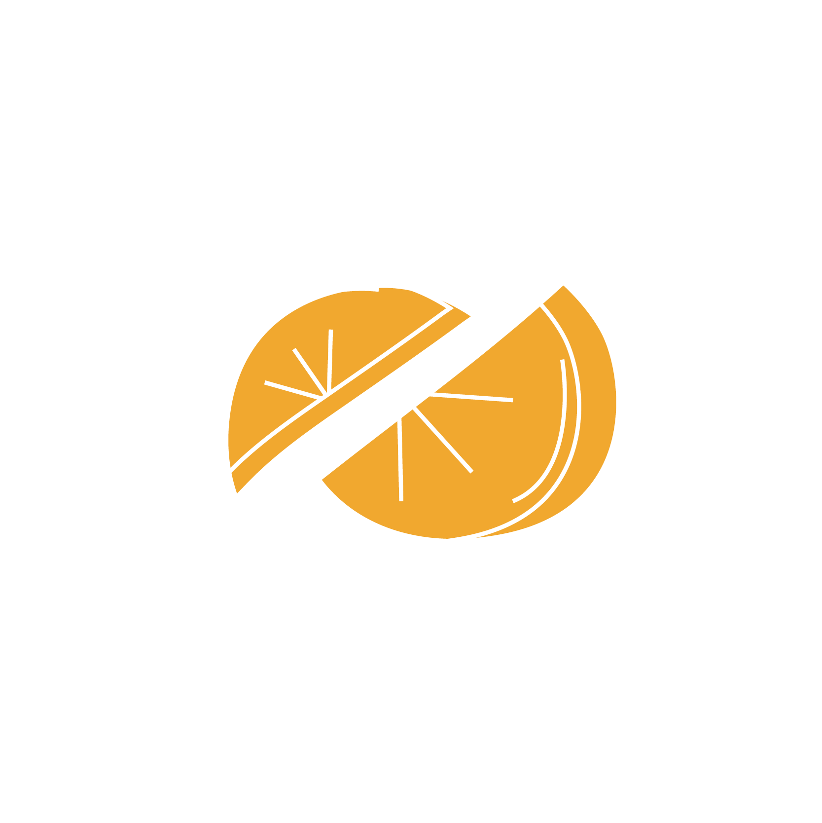 branding for CC Media Social Media Management in Greenville, SC showing Stylized graphic of an orange sliced in half with a black diagonal line crossing through it, on a black background.