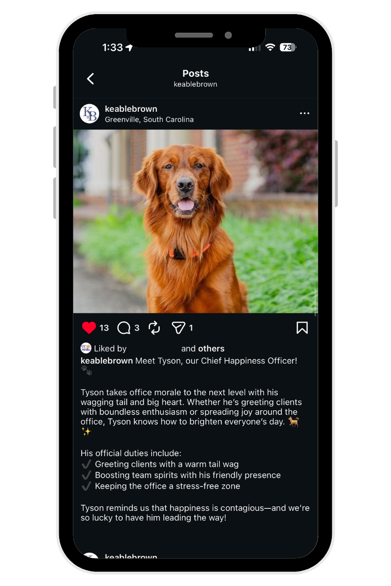 phone screen showcasing social media management in Greenville, SC law firm