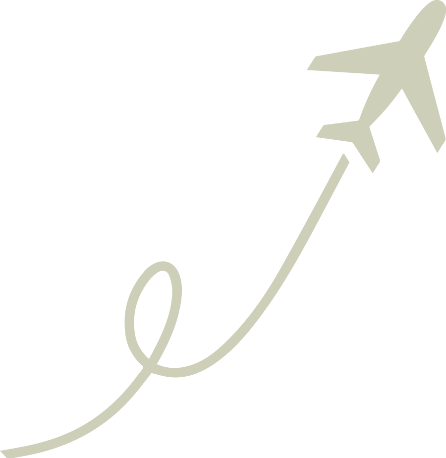 Simple illustration of an airplane with a looping flight path line.