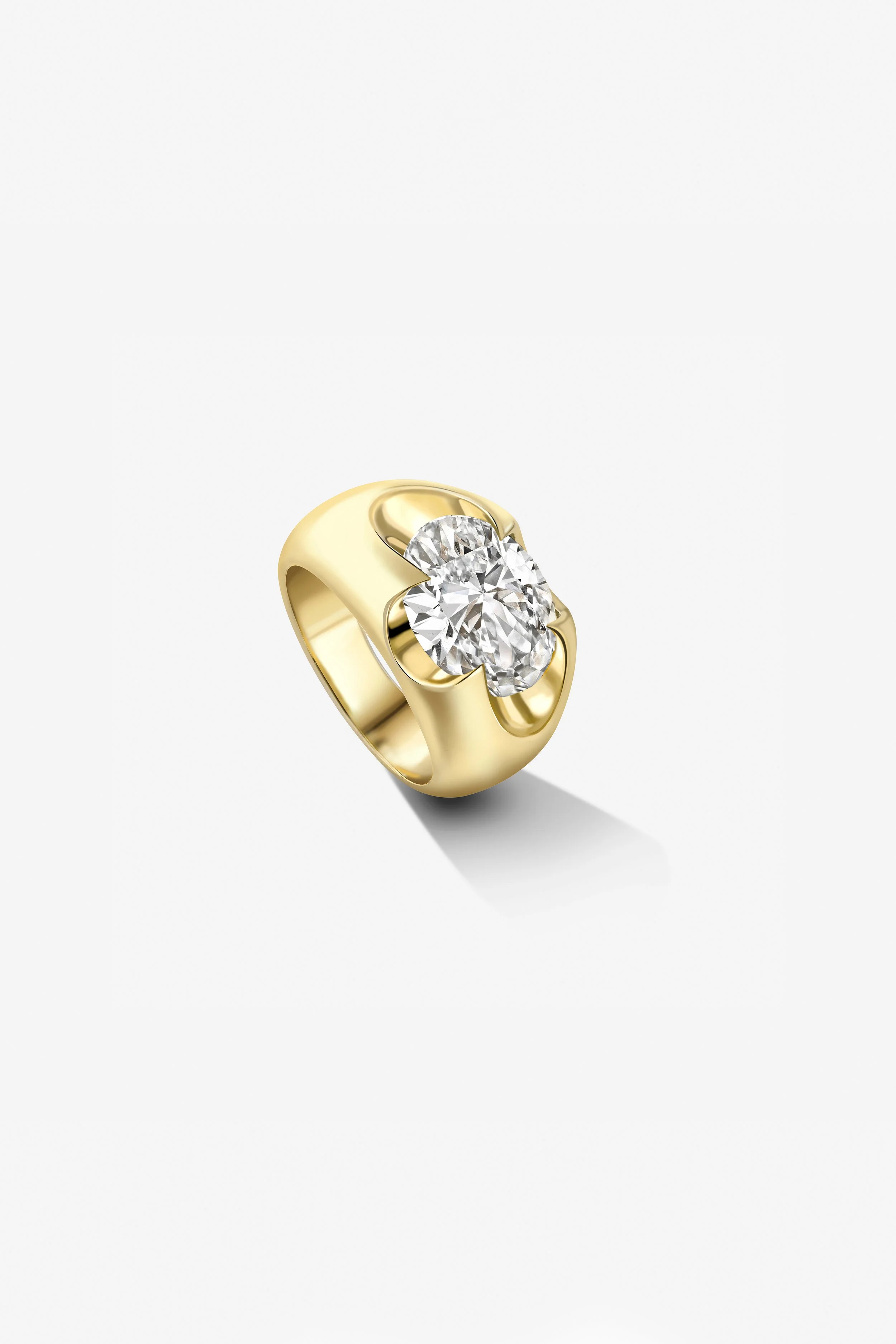 Liv Luttrell, SPEAR TIP RING  Yellow gold with an oval diamond set east-west