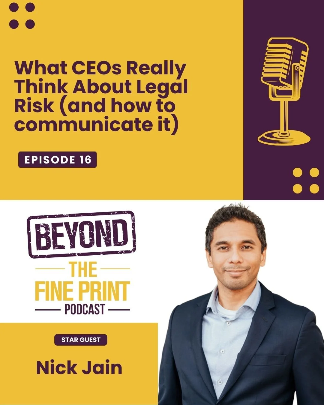 When legal advice reaches the C-suite, it often arrives in the wrong form. Too much detail and not enough focus on what the CEO actually needs to hear.

In this episode, we're joined by Nick Jain, Partner at Eagle Rock CFO and former CEO of IdeaScale