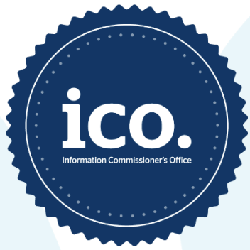 Seal with the text 'ICO' and 'Information Commissioner's Office' underneath, in white on a dark blue background.