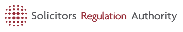 Logo with red dotted circle on the left and the words 'Solicitors', 'Regulation' in red, and 'Authority' in black.