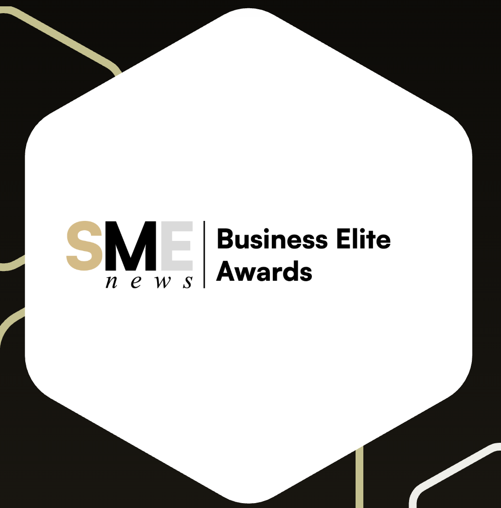 Logo for SME News Business Elite Awards on a black background with gold and white accents.
