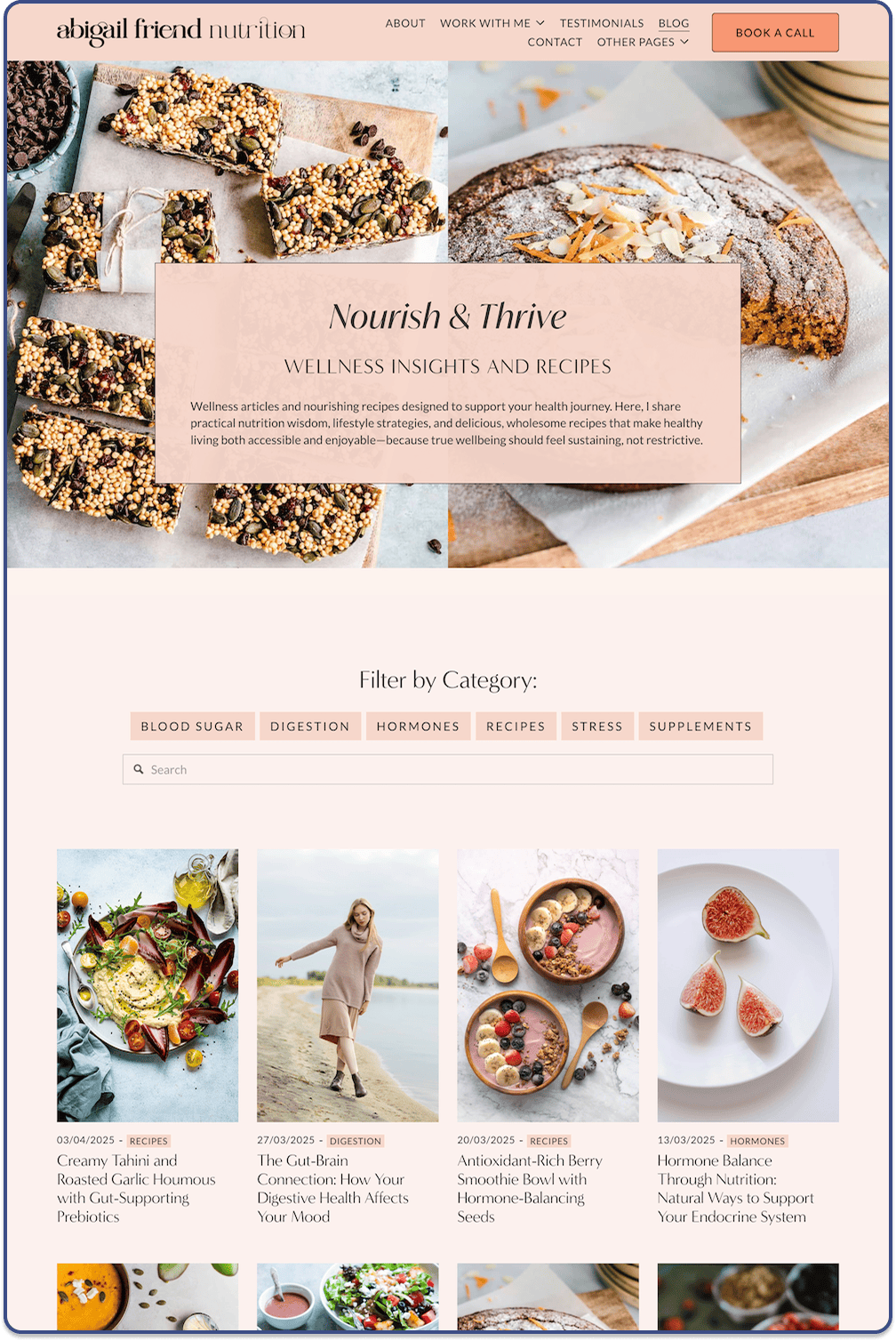Screenshot of the Blog page of the Abigail Squarespace Website Template designed by Zoe Power