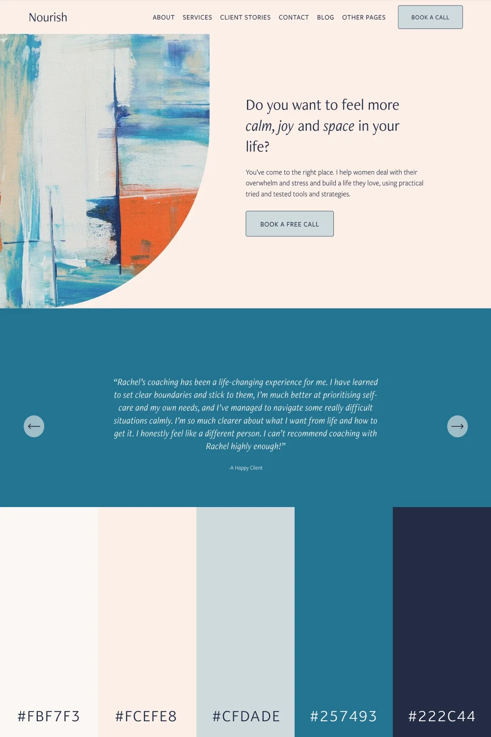 Teal and neutrals colour palette for Squarespace websites