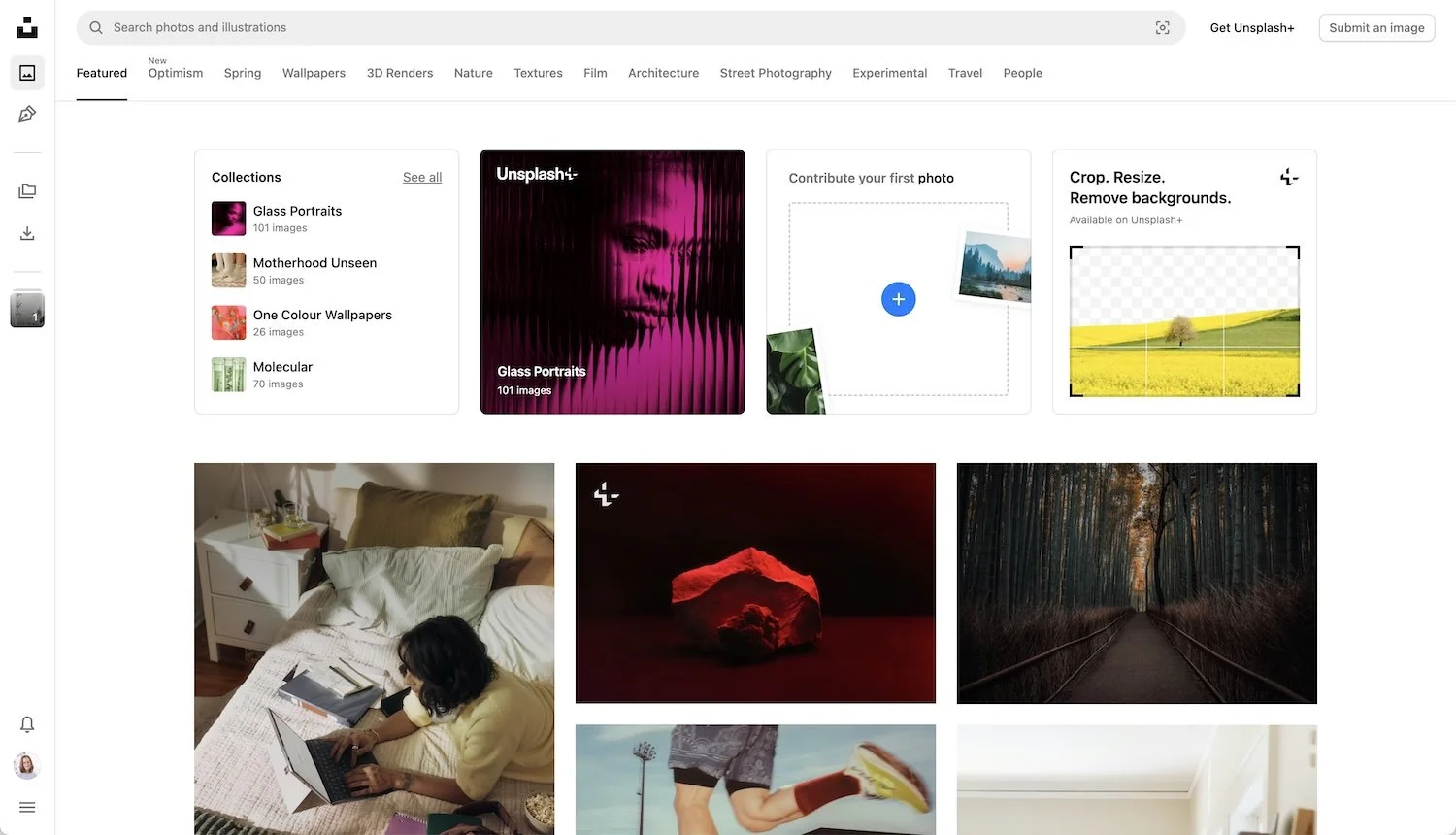 Screenshot of Unsplash website