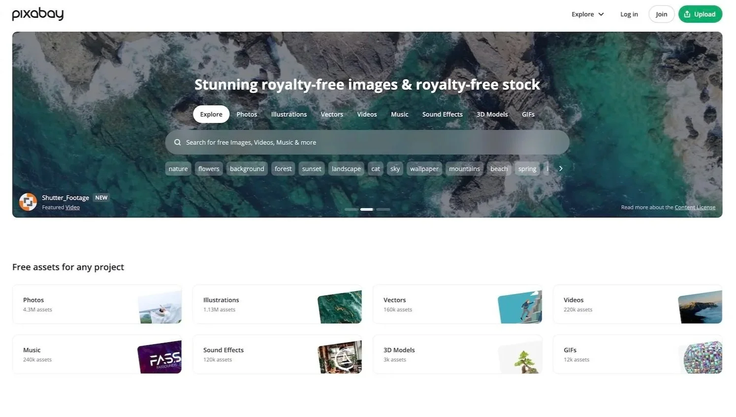 Screenshot of Pixabay website