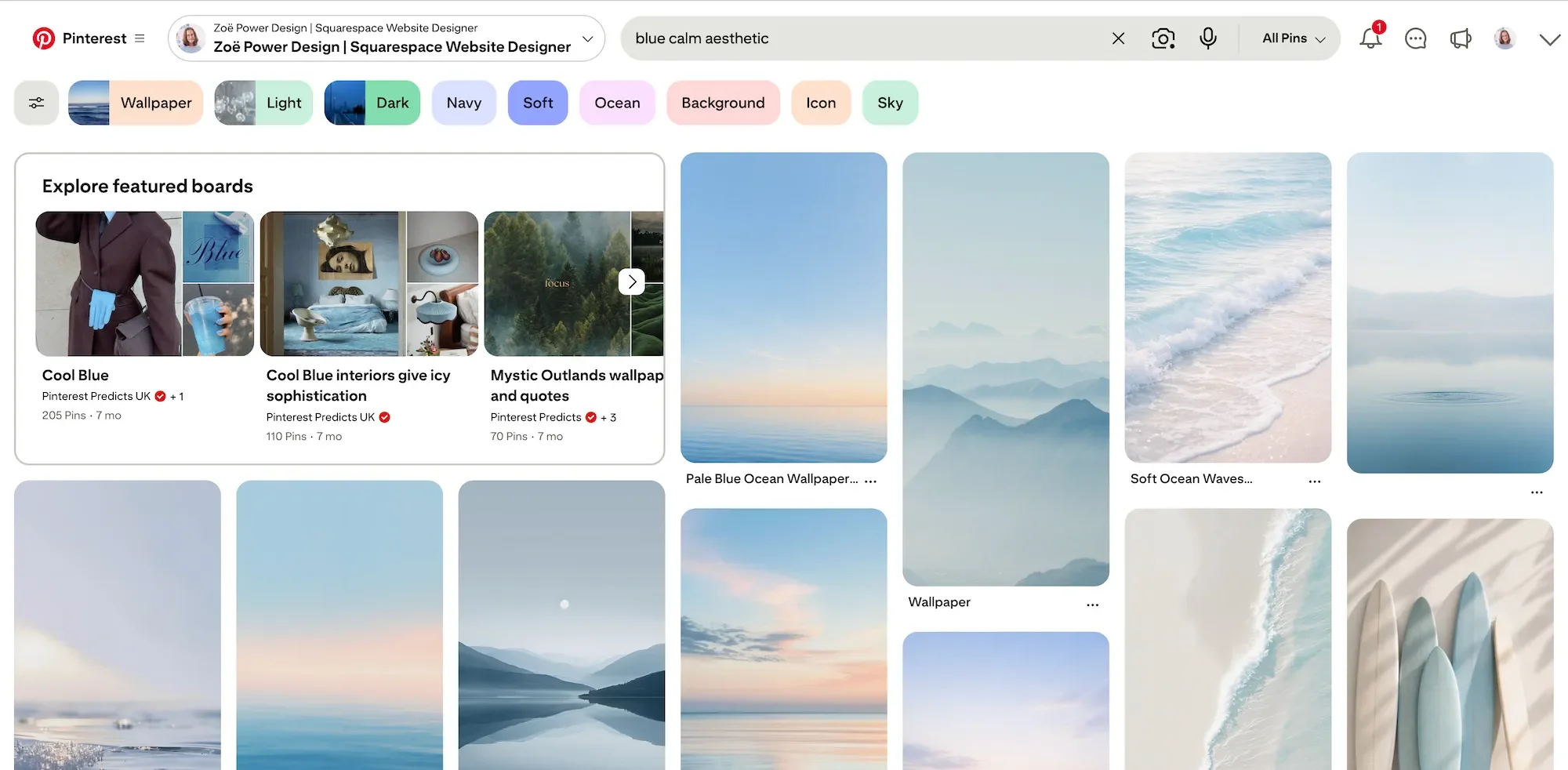 Pinterest search results for blue calm aesthetic search term (screenshot)