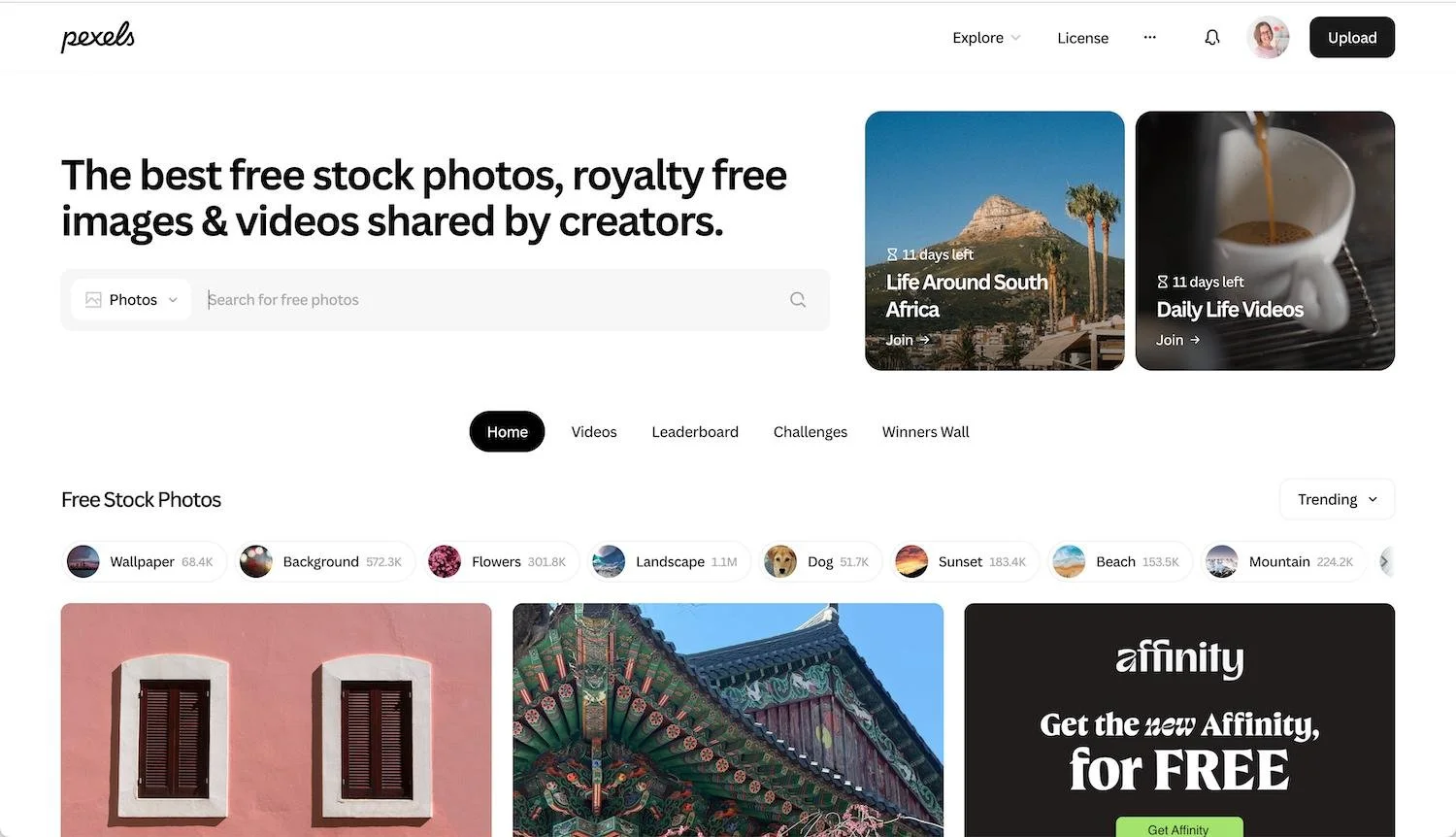 Screenshot of Pexels website