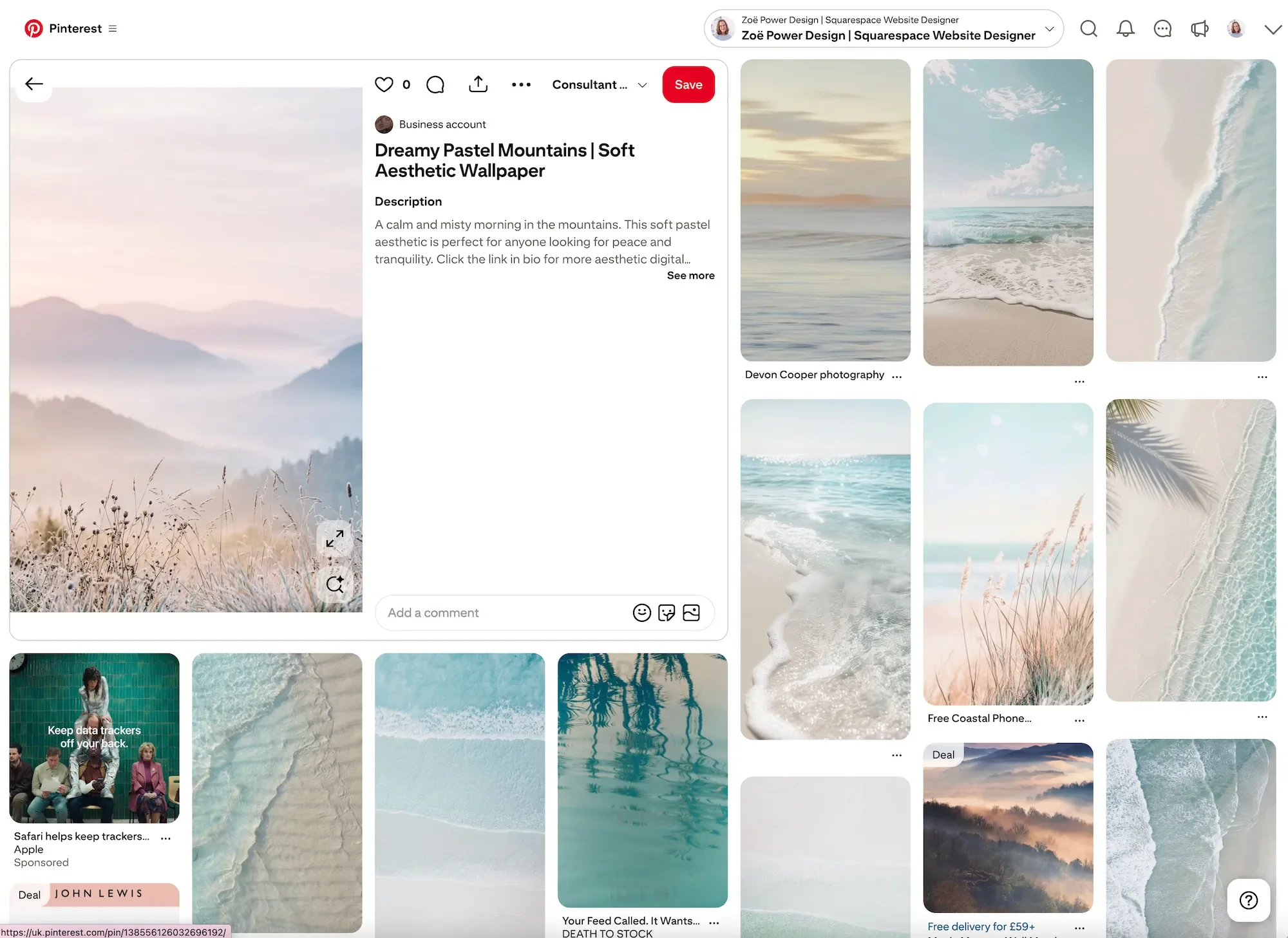 Browsing related pins on Pinterest (screenshot)