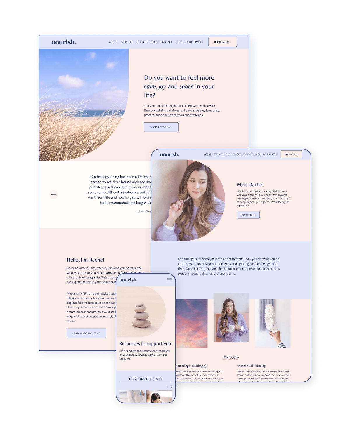 Nourish Squarespace website template, designed by Zoë Power