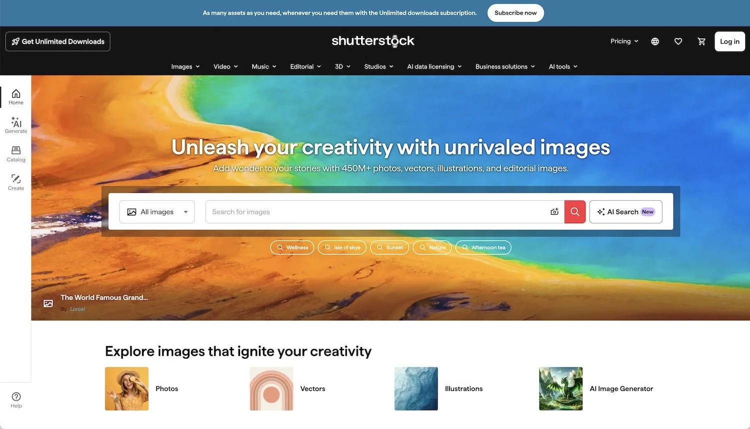 Screenshot of Shutterstock website