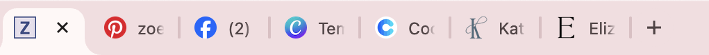 Examples of Favicons that use a single letter in their design, shown in a web browser