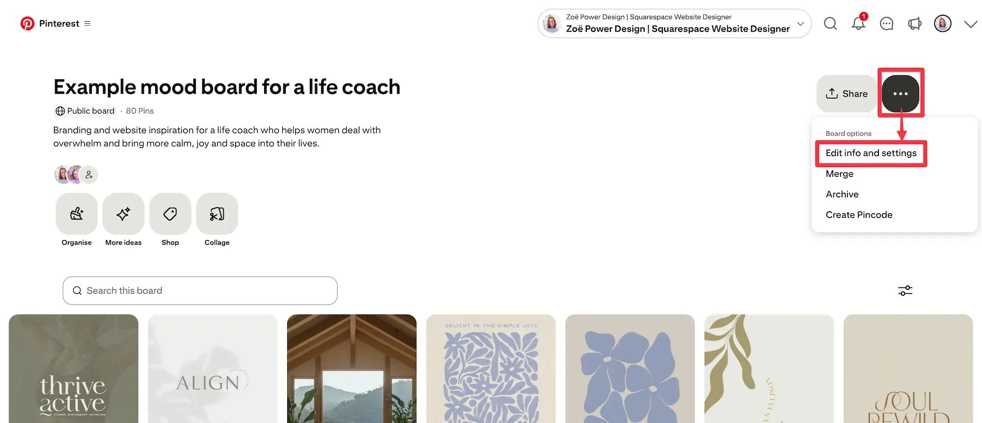 How to edit the settings for your Pinterest board (screenshot)