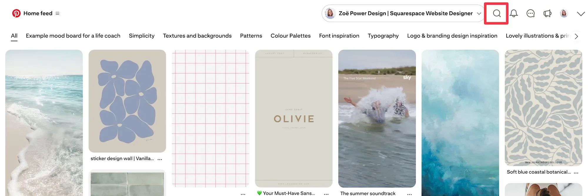 How to open the search bar in Pinterest (screenshot)