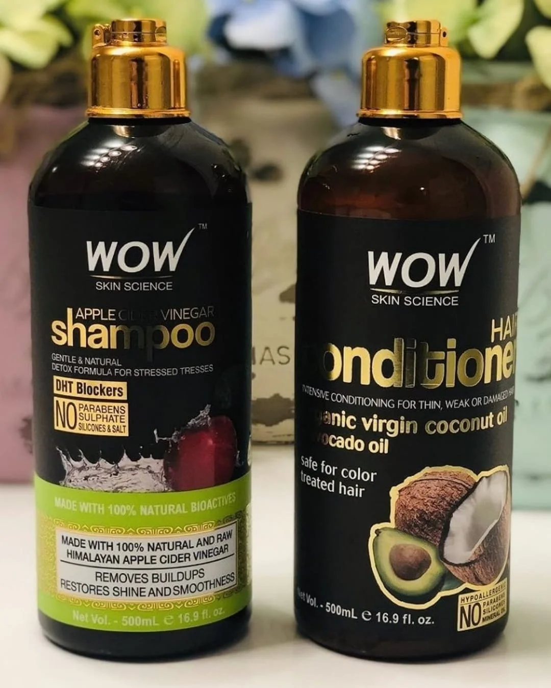 WOW conditioner bottle with pump featuring coconut and avocado graphics on label
