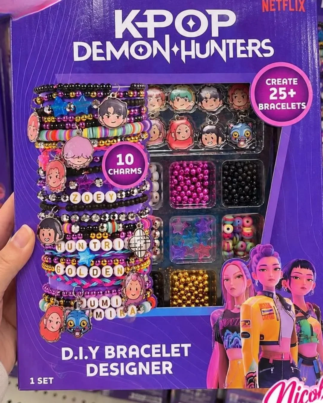 K-Pop Demon Hunters jewelry making kit with beads, charms, and bracelet supplies to create 25 plus bracelets