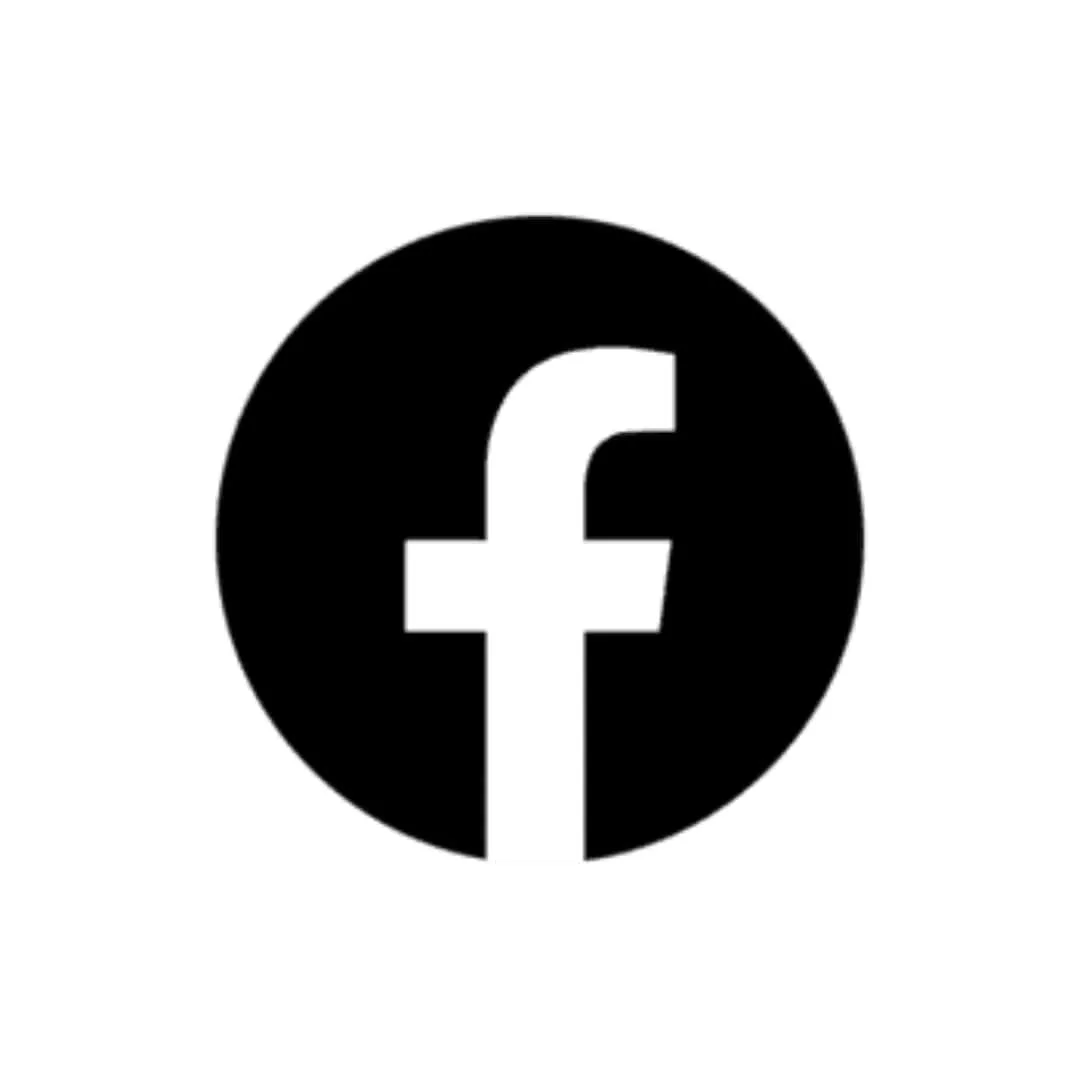 Black and white Facebook logo icon featuring a stylized lowercase f in white within a solid black circle, commonly used for social media links