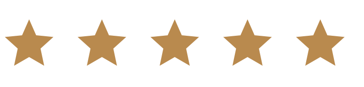 Five gold stars in a row, representing a five-star rating.