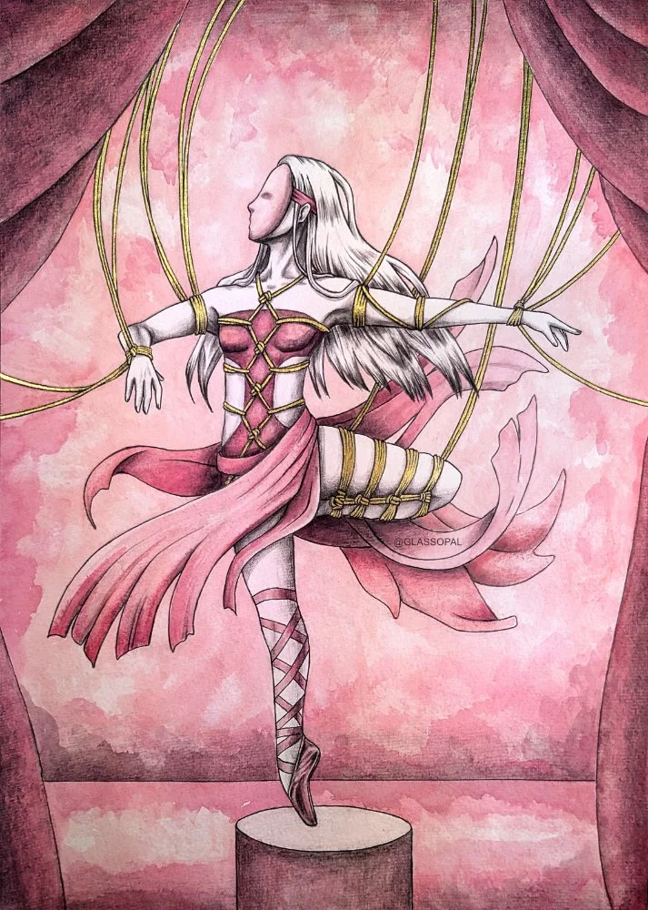 "Ballerina in Ropes" - Acryl und Grafit auf Papier - 48cm x 36cm - 2023 - Original 340,-€ - Prints available