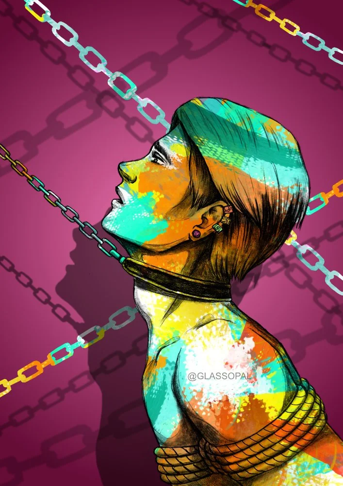 "Collar"- Grafit auf Papier, digital koloriert - 2023 - Prints available