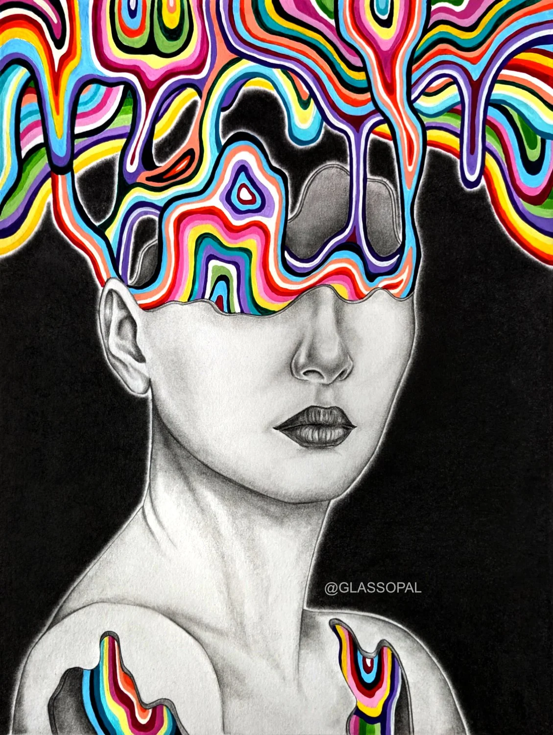 "Rainbow Portrait - 1" - Acryl und Grafit auf Papier - 48cm x 36cm - 2024 - Original 340,-€ - Prints available