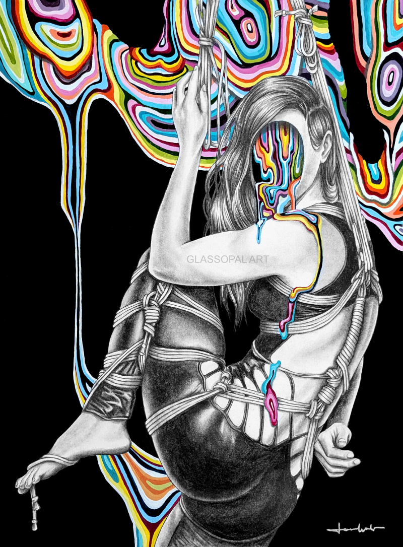 "Rainbow Shibari -1" - Acryl und Grafit auf Papier - 48cm x 36cm - 2025 - Original 380,-€ - NO Prints available