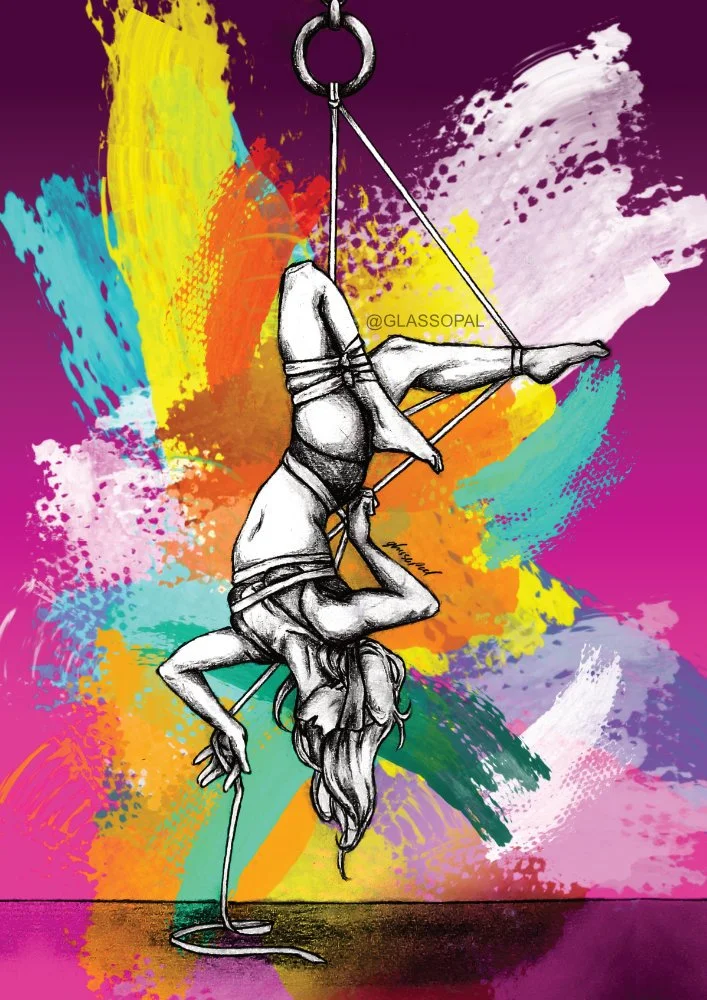 "Expression in Ropes"- Grafit auf Papier, digital koloriert - 2023 - Prints available