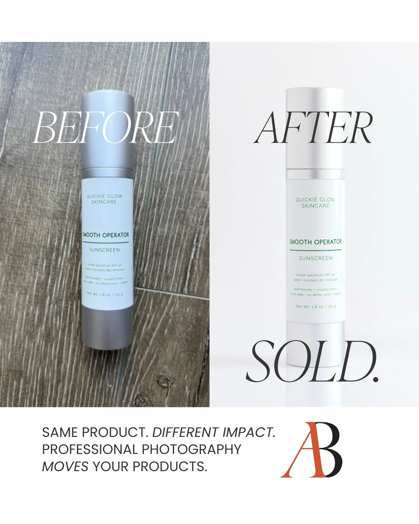 Ready, set, SELL ✨

Makers, make your products irresistible by investing in professional product imagery for your brand. Honored to give @quickieglowskincare products a glow up! ✨

BRANDING | CORPORATE | PRODUCT | PORTRAIT
25 Years of Crafting Bespok