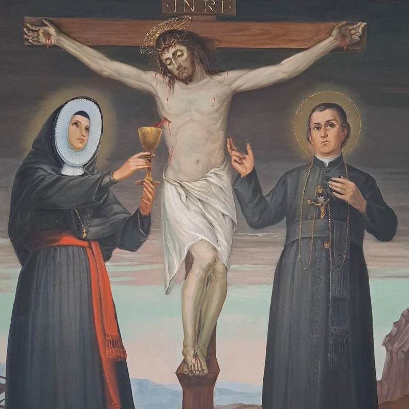Mattias and Gaspar at Crucifix, catholic artwork, catholic art, jesus artwork