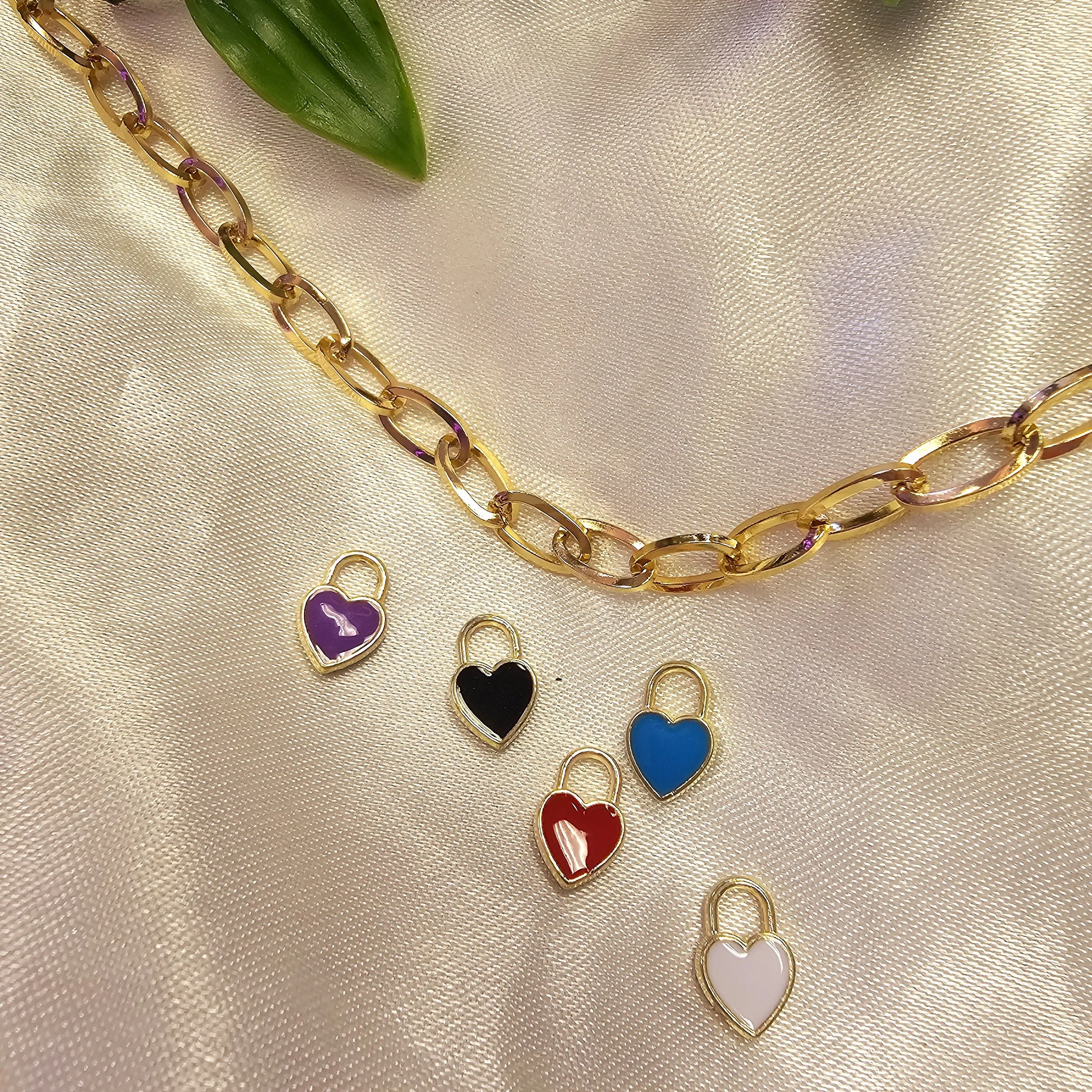 Heart Lock Charm With Gold Base