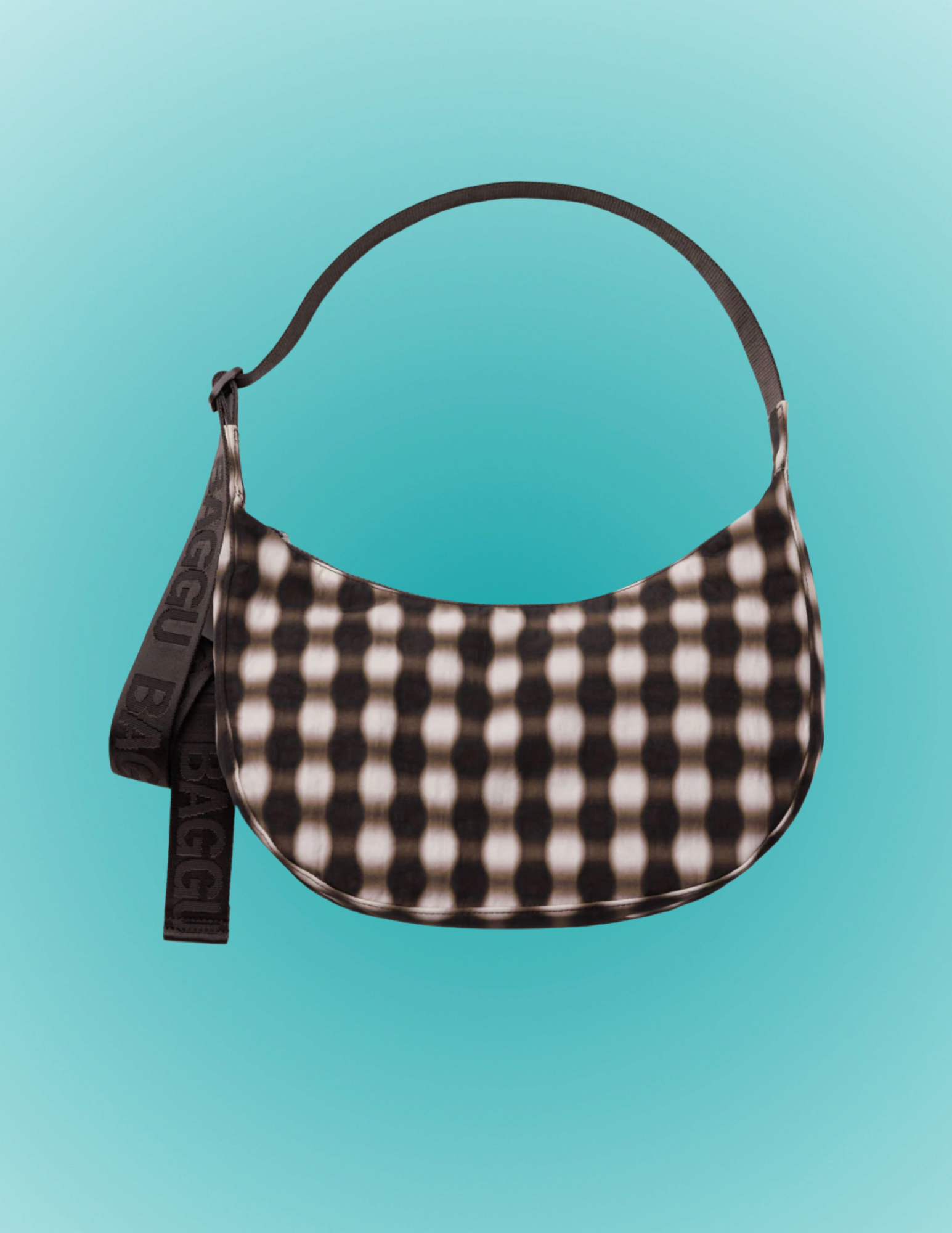 BAGGU Medium Blurred Gingham Brown Crescent Bag