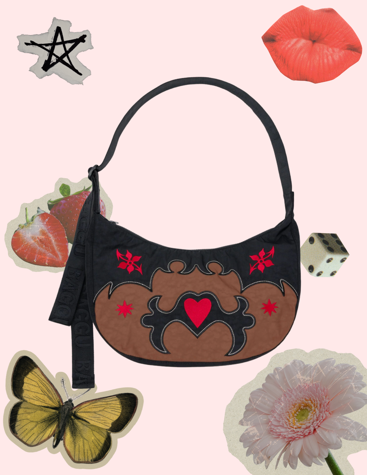 BAGGU Medium Nylon Crescent Bag - Western Applique