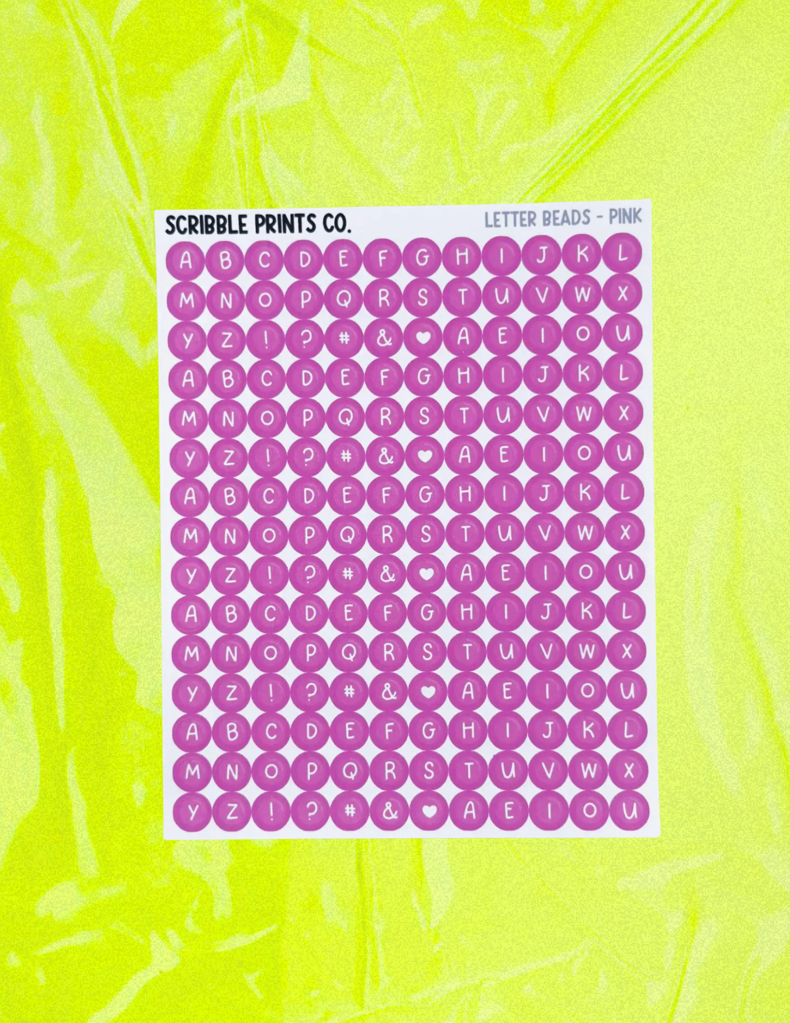 Pink Letter Beads Matte Journal Stickers