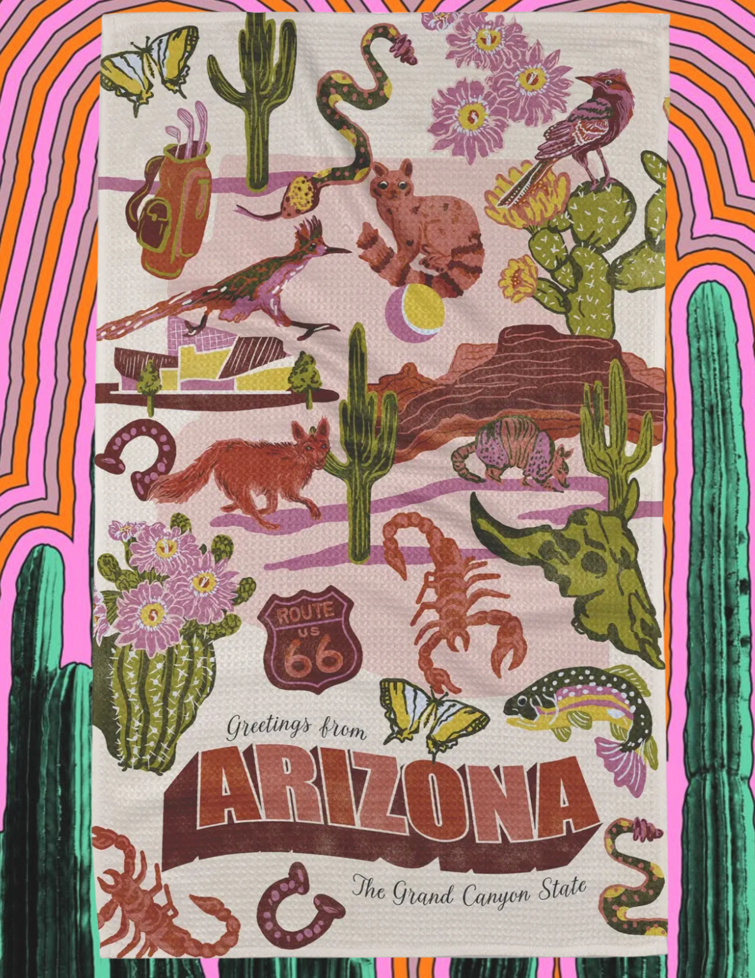 Greetings From Arizona Geometry Tea Towel