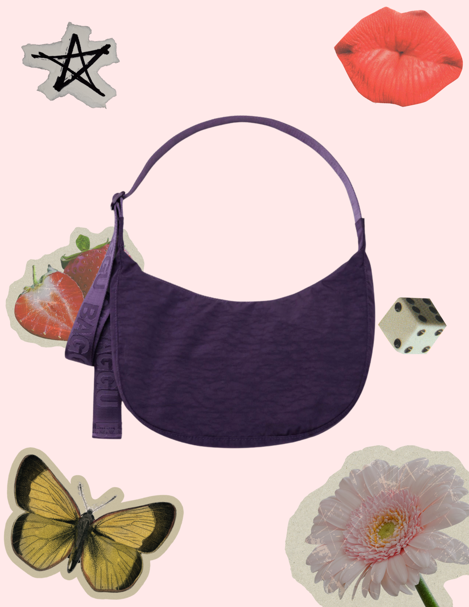 BAGGU Medium Nylon Crescent Bag - Fig