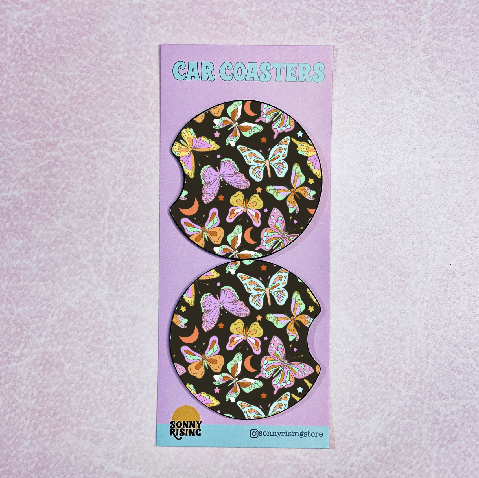 Colorful Butterflies Car Coaster Set